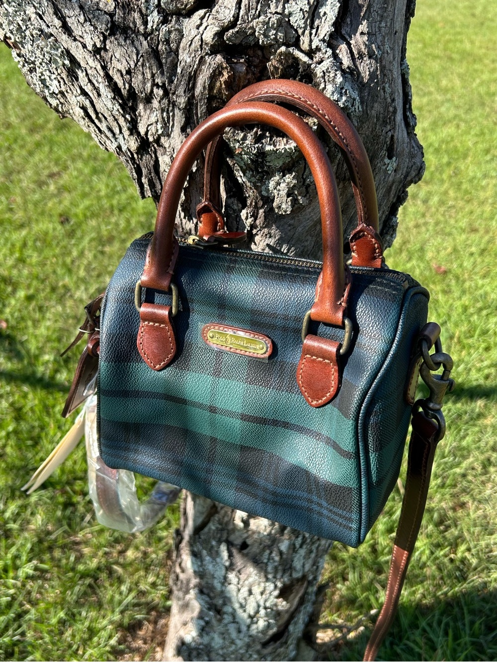 Vintage Polo Ralph Lauren Black Watch Plaid Mini Boston Satchel Bag
